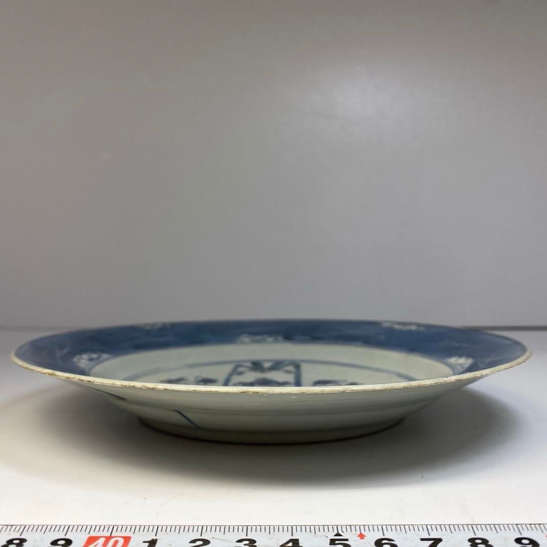 中国清朝時代 青花草花図七寸皿 直径21.4㎝ 東Y6-0624①タエカ