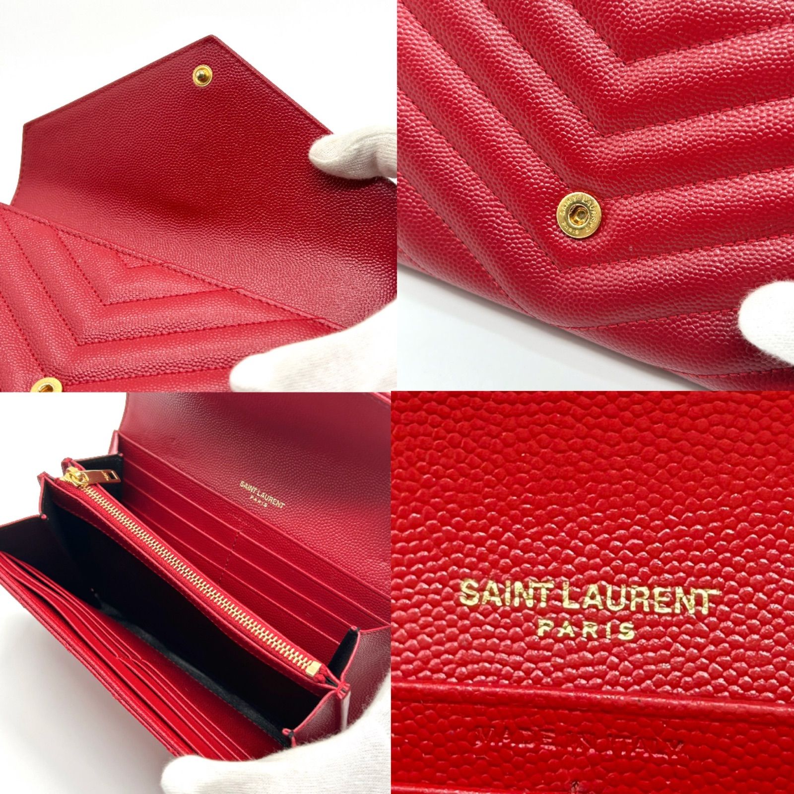 SAINT LAURENT長財布　赤サンローラン イヴサンローラン 長財布 レザー レッド 赤 レディース ゴールド金具