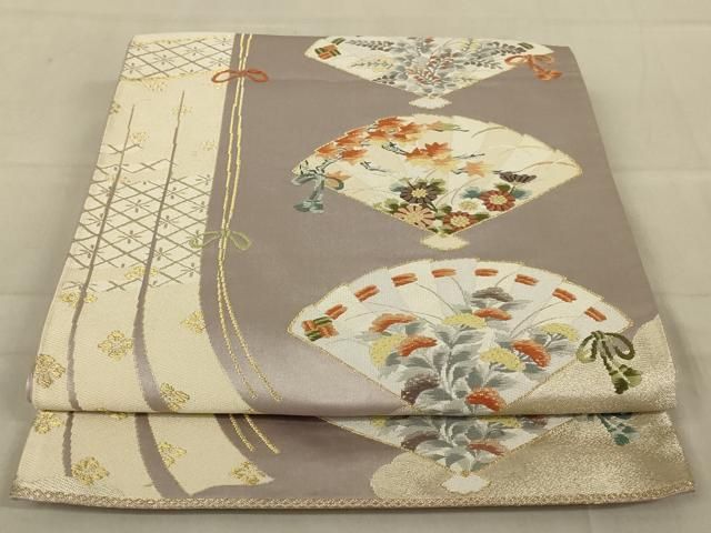 平和屋着物◎六通柄袋帯 扇面花文 金銀糸 正絹 逸品 AAAY9738ou