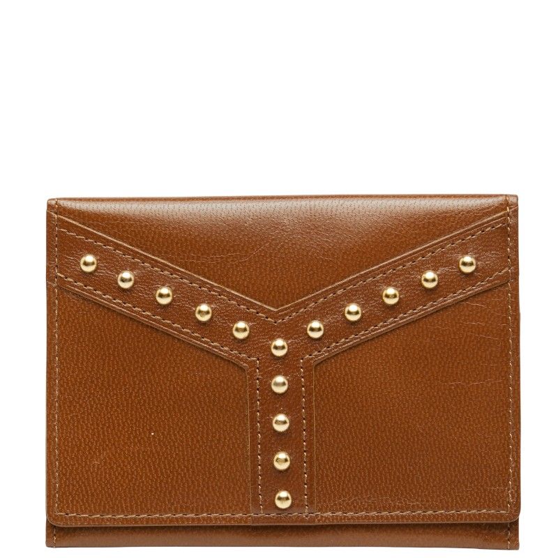 サンローラン スタッズ カードケース パスケース ブラウン レザー レディース SAINT LAURENT 1-0235379