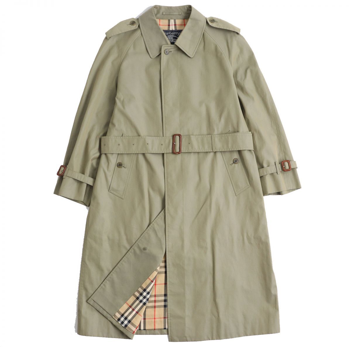 【美品✨】BURBERRY ステンカラーコート ノバチェック メンズ カーキ 美品△Burberrys バーバリー ヴィンテージ 裏地ノバチェック柄