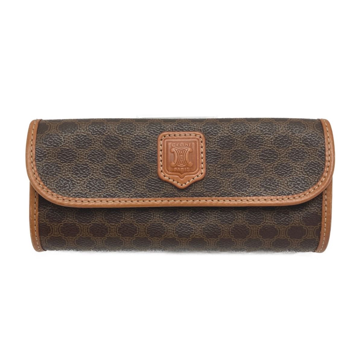 CELINE セリーヌ マカダム柄 ポーチ ブラウン PVC×レザー 化粧ポーチ