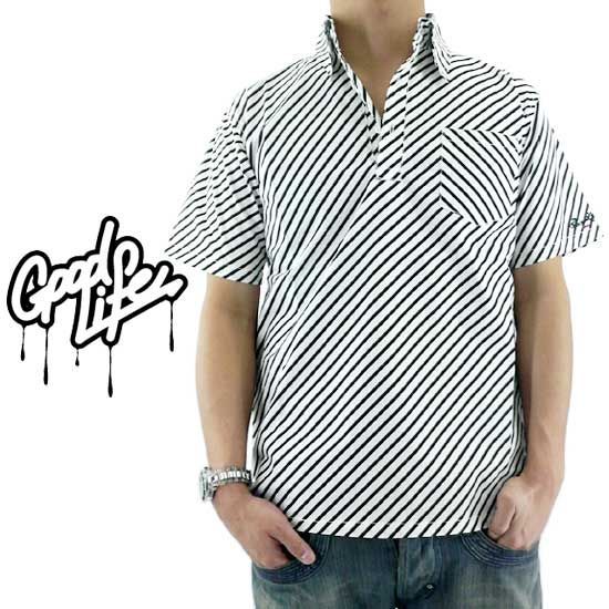 グッドライフ プルオーバー ストライプシャツ ブラック/ホワイト Good Life Pullover Stripe Shirt Black/White