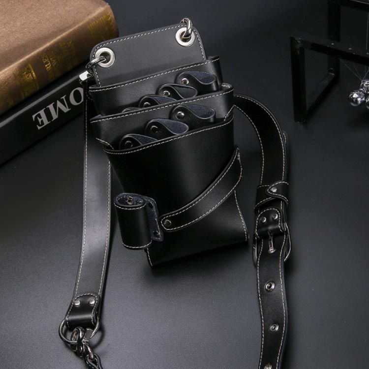 s　　牛革ブラック、ローズ型押しの大容量シザーケース FEDERSシザーケース “CHANGE” MIDDLE 6丁 ヌメ革 ブラック