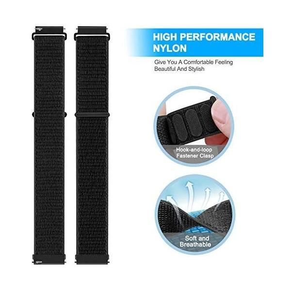 腕時計バンド 20mm 22mm Runostrich 時計バンド ループナイロンバンド NATOストラップに似通る 黒 反射黒 22mm