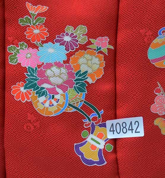 季節・年中行事 七五三 三歳 女児 被布コート 単品 正絹 赤地 三才 3才