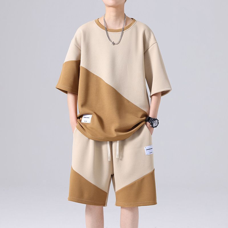 セットアップ メンズ 半袖 ジャージ 上下セット 配色 切り替え tシャツ セット 夏 夏服 カジュアル スポーツウェア ルームウェア トレーニングウェア ダンス 散歩 大きいサイズ ゆったり ジ