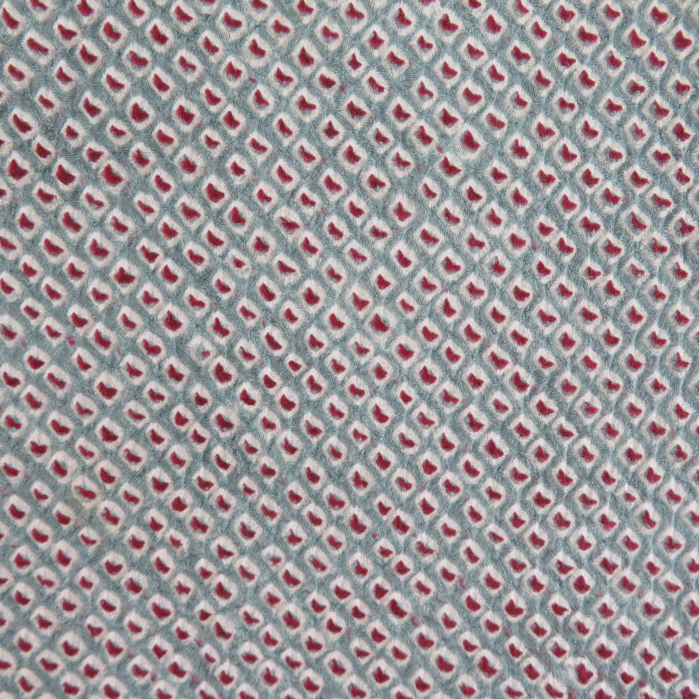 小紋 袷 広衿 グレーブルーxワインレッド 総絞り 鹿の子模様 小柄