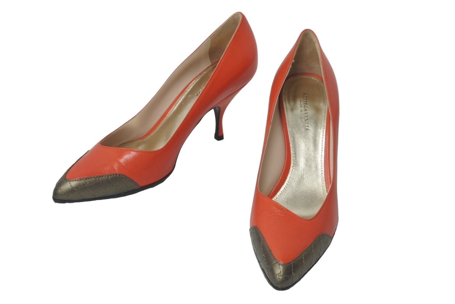 BOTTEGAVENETA ボッテガヴェネタ パンプス ヒール サイズ37 1|2 レザー オレンジ 切り替えデザイン 558350 60025