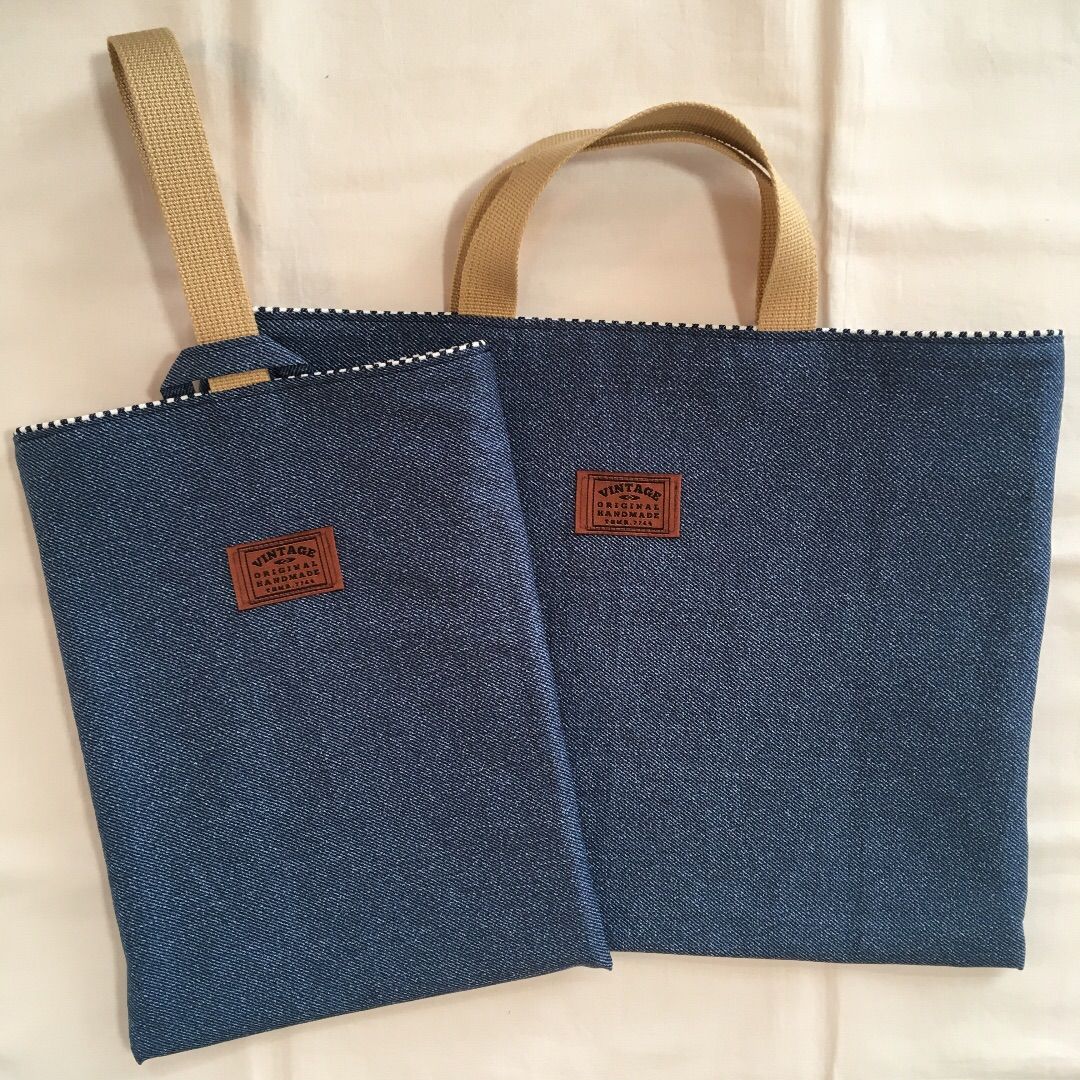 ラビットページ　ヒッコリーデニムのレッスンバッグ上履き入れのセット 入園入学4点セット お得なセット販売【ヒッコリーデニム