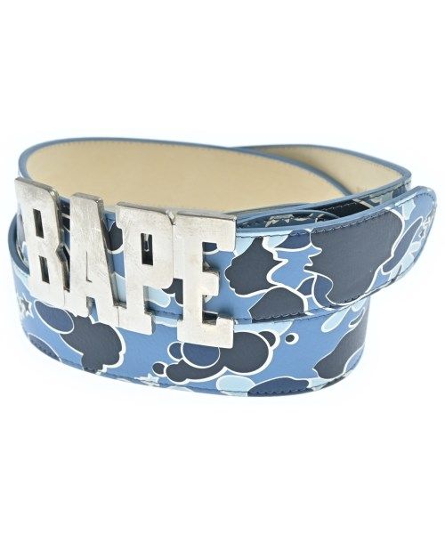 【中古】A BATHING APEシルバー本革ベルト80～96cm長 日本製 A BATHING APE アベイシングエイプ ベルト・バックル レッド