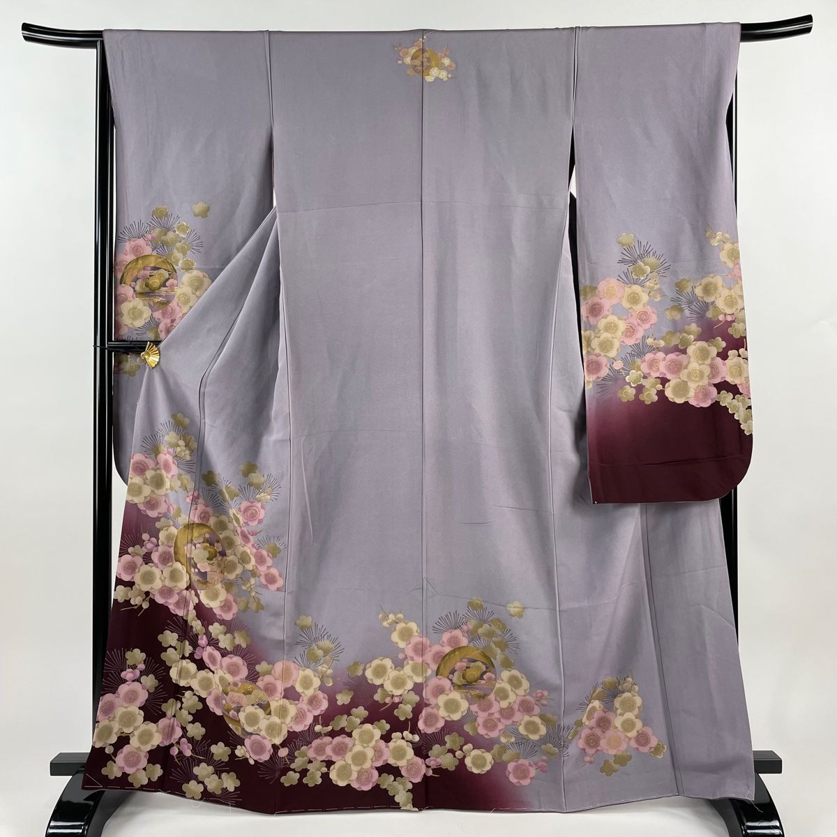 在庫一掃】 振袖 身丈160cm 裄丈65cm M 袷 蝶 草花 銀通し 金銀