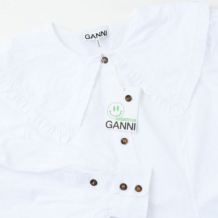 GANNI ガニー シャツ トップス フリルカラーシャツ F5500 レディース ホワイト 白 無地 ガーリー シンプル フリル 長袖 人気 おすすめ GANNI ガニー シャツ トップス フリルカラーシャツ F5500