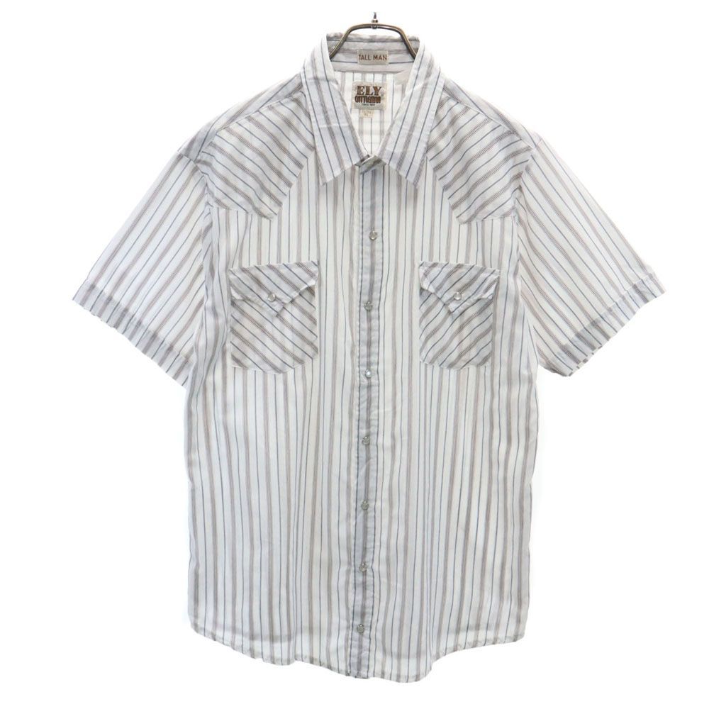 ELY CATTLEMAN 70s 80s ヴィンテージ ストライプ柄 半袖 ウエスタンシャツ 2XL 白系 ビックサイズ メンズ 古着 【240517】 メール便可