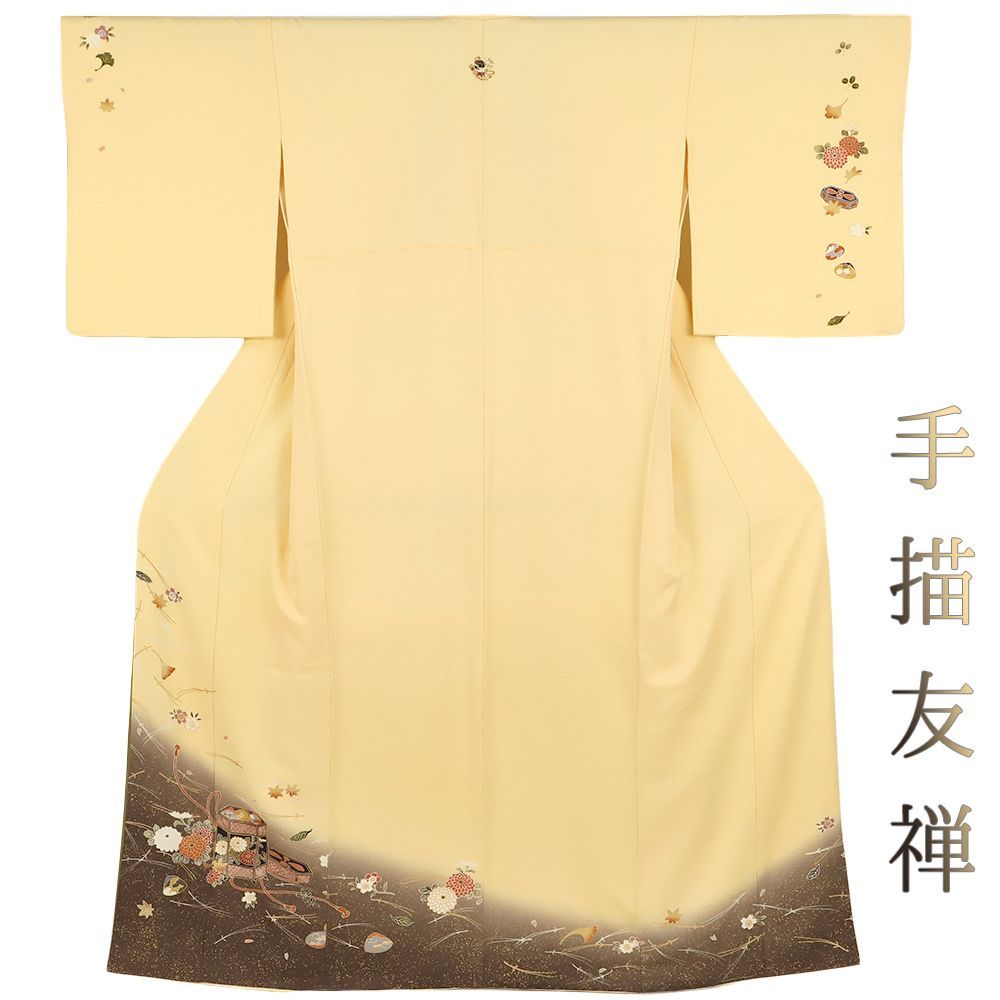 小紋 フルセット 蝶 椿（帯） 夜空を舞う蝶 縮緬 着物 H0 正絹単衣小紋