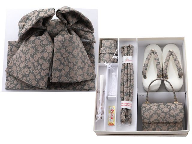 七五三 女の子用 結び帯 箱せこセット 草履 21cm 化粧箱無し 青緑系 se-241-705D