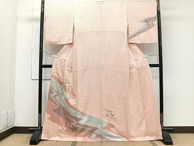 平和屋着物□訪問着 友禅 流水風景渡橋枝花文 暈し染め