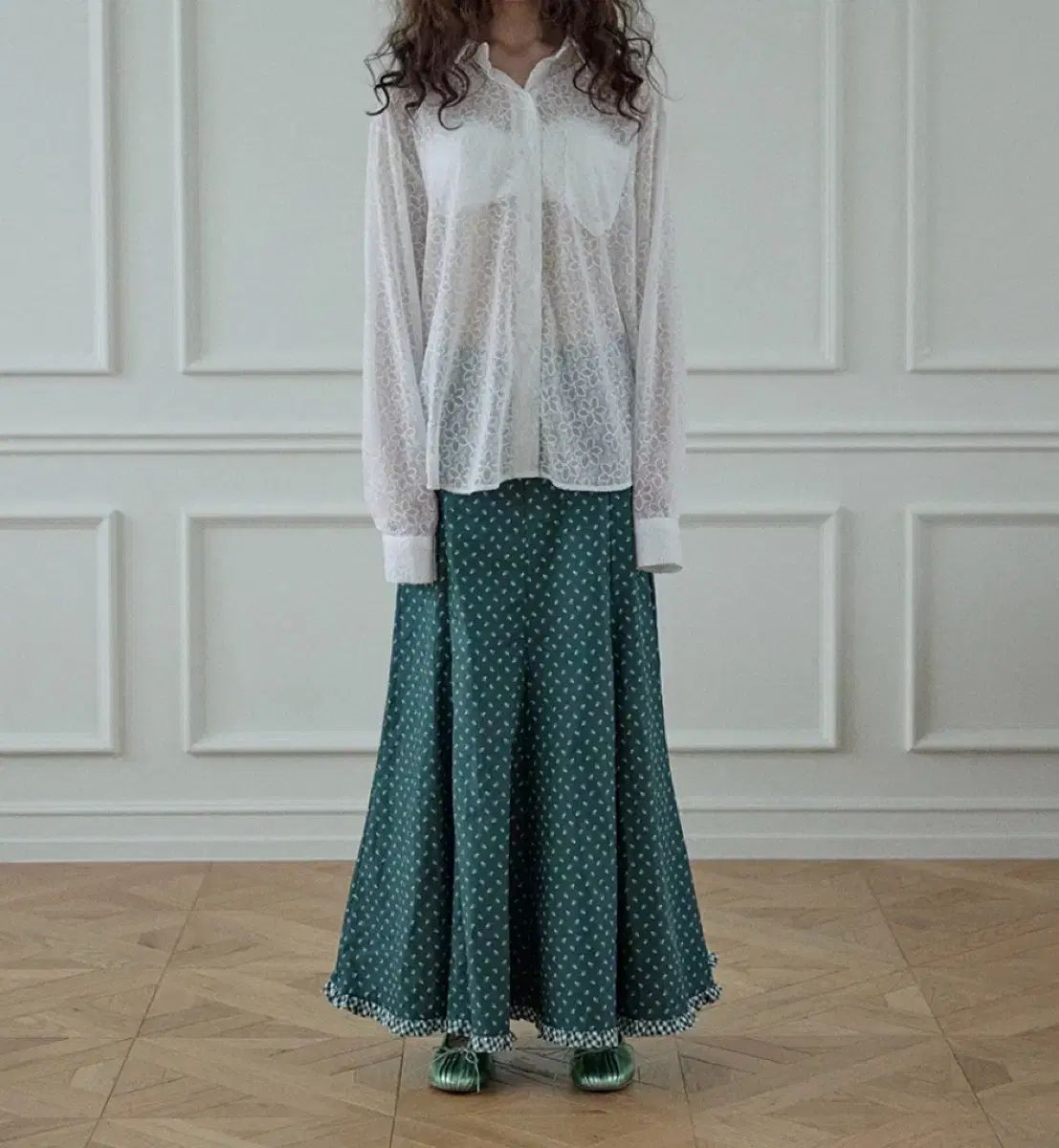 ホークス ポークス | Hippie flower long skirt | Green