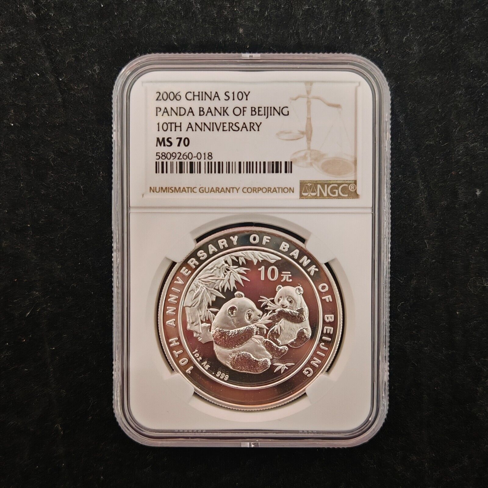 2006 China 10 Yuan - Beijing Bank 10th Anniv 1 oz Panda Silver Coin NGC MS70