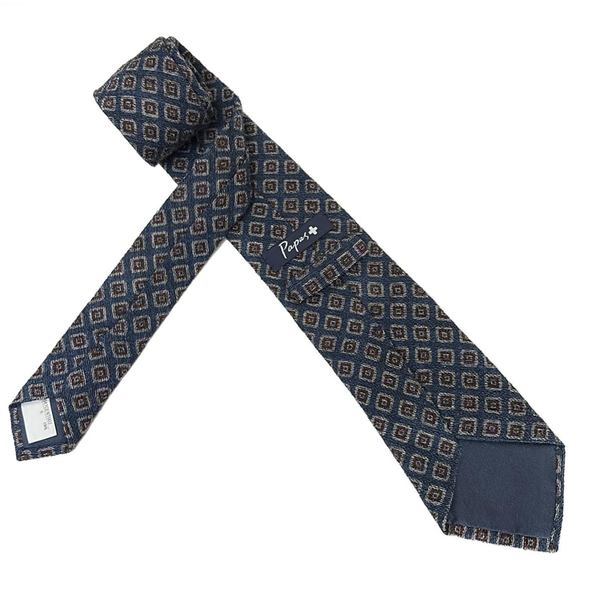 Papas パパス ネクタイ メンズ - ネイビー×ブラウン×白 総柄