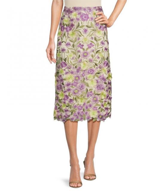 【送料無料】 マルケッサ レディース スカート ボトムス Muse by Marchesa Cynthia Floral Novelty Embroidered Pencil Midi Skirt Orchid Floral