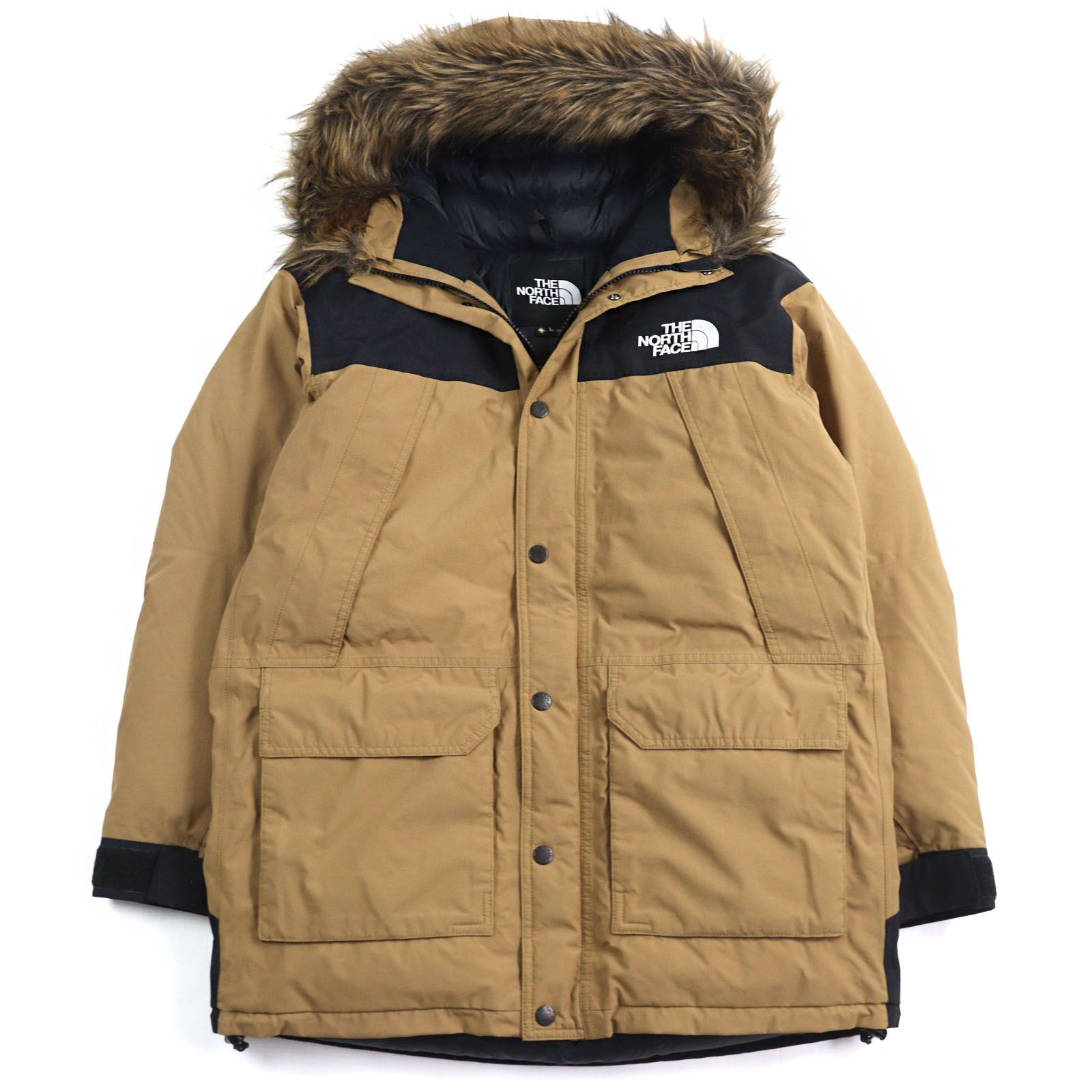 ○THE NORTH FACE ザ ノースフェイス ND91935 MOUNTAIN DOWN COAT ロゴ刺繍 GORE-TEX ゴアテックス 切替デザイン 防水ダウンコート ブラウン ブラック L メンズ