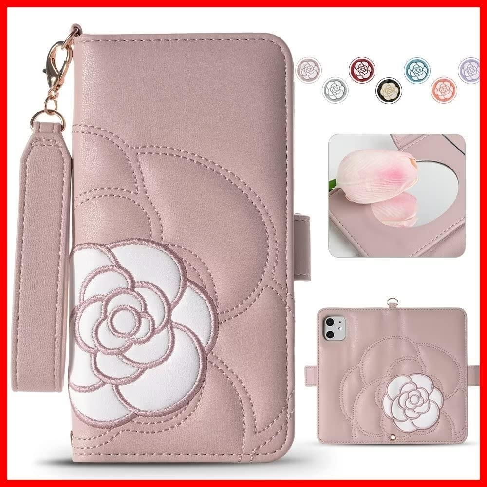 Englaph iPhone 13 手帳型 ケース かわいい iphone ケース 13 携帯カバー 手帳 可愛い 財布型 アイフォン 13 手帳型 ケース 女性 iPhone 13 手帳 ケース シンプル お洒落 山茶の花 刺繍 あいふぉん 13 手帳