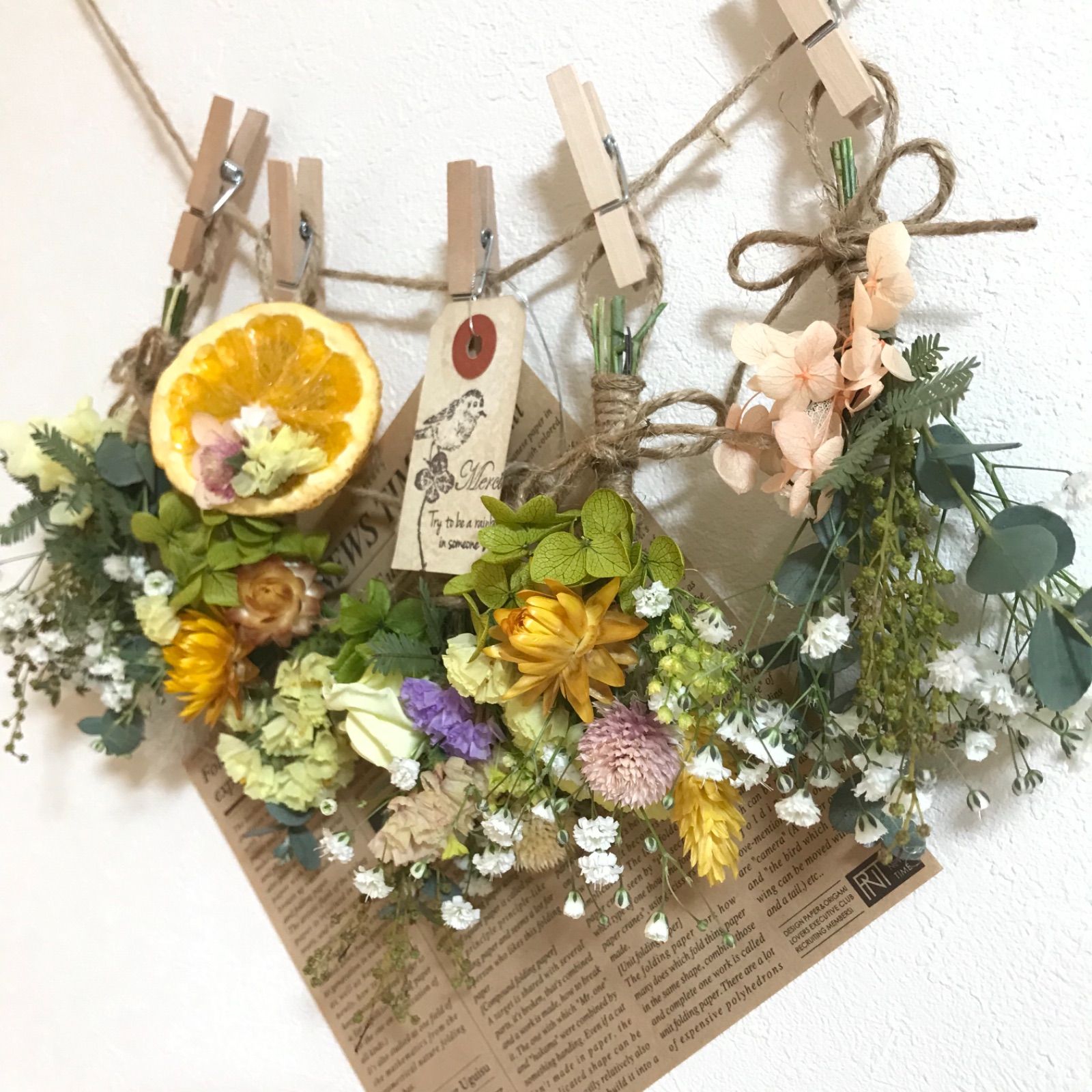 ドライフラワー スワッグ ガーランド❁415薔薇 あじさい 秋色  