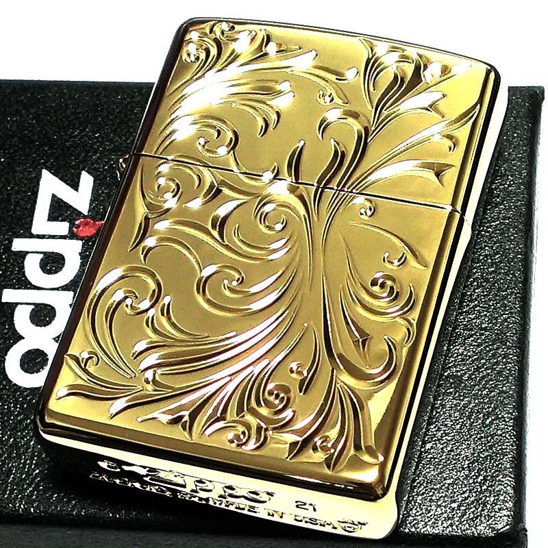 ZIPPO アーマー ボタニカル 唐草 ゴールド ミラー仕上げ ジッポライター-