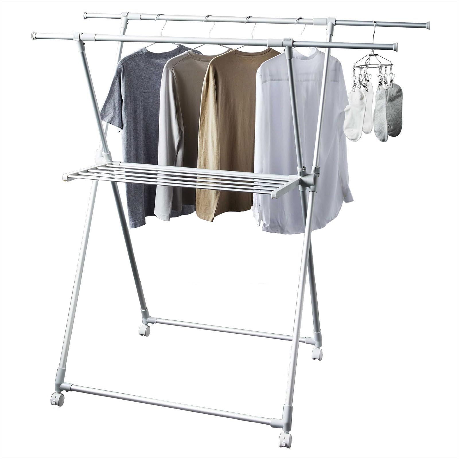 Color 03_マットシルバー_Style 20_IMA-01 幅89-155×奥行69×高さ93-136cm _PatternName 06_X型 天馬 Tenma マット調仕上げの室内物干し アルミ物干しX型 洗濯物干し 物干しスタンド とっても軽くて