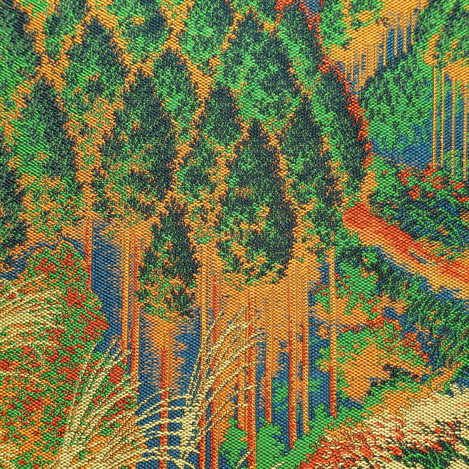 中古 袋帯 全通柄 萬葉 良品 一般用 正絹 山 稲穂 風景柄 橙