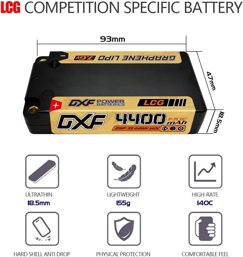 DXF ショートリポ バッテリー 2S 7.6V 140C 4400mAh LCG ハード