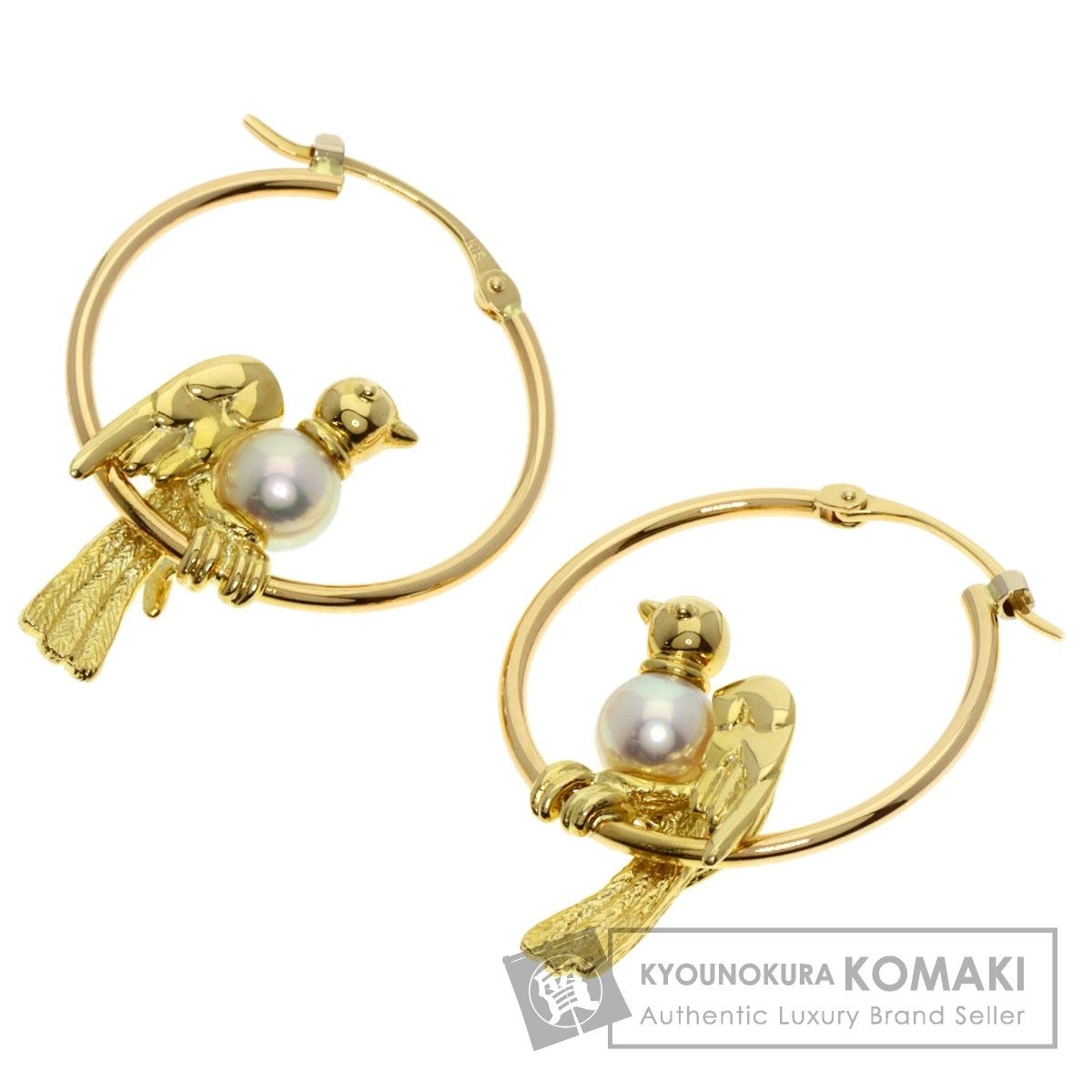 MIKIMOTO ミキモト 小鳥 ベビーパール 真珠 フープ ピアス K18YG  