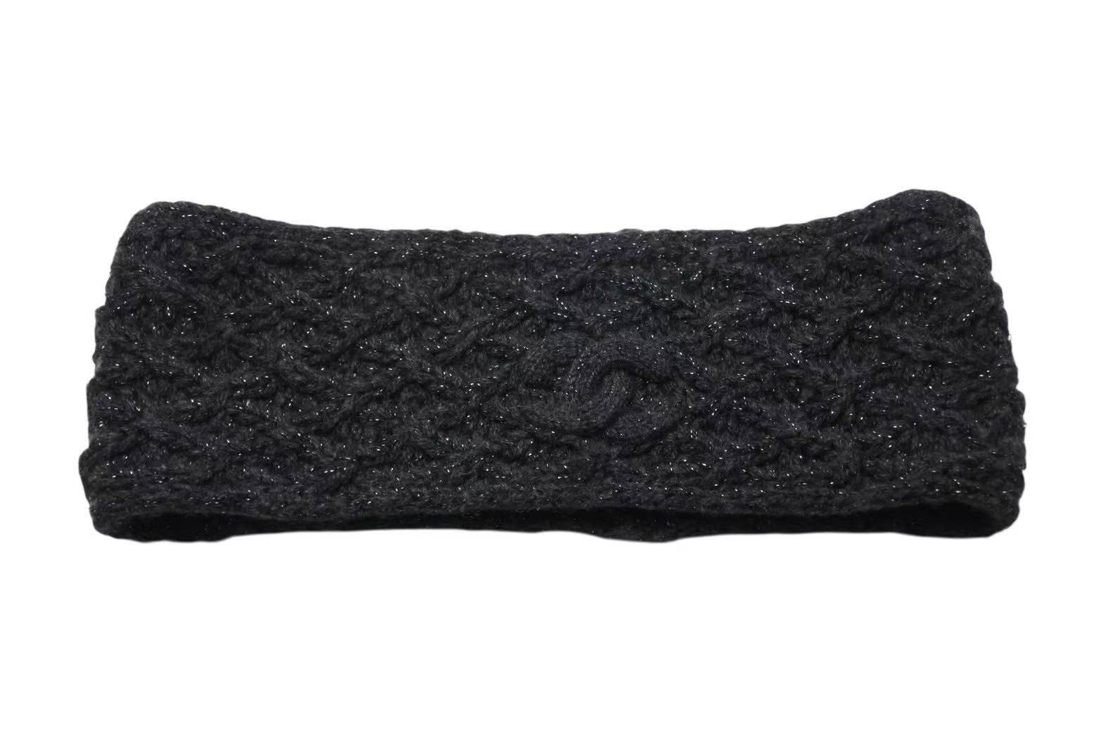 CHANEL シャネル ヘアバンド CC ココマーク 17K ツイード ラメ カシミヤウール チャコールグレー 4b002434