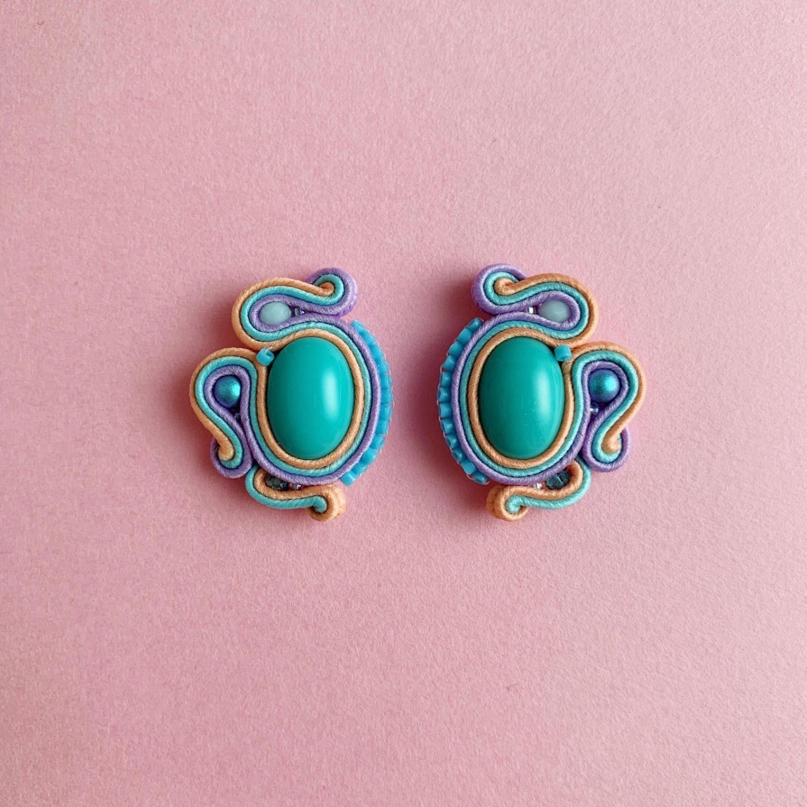 受注生産】パステルカラー オレンジ×水色×パープルピアス イヤリング 水色