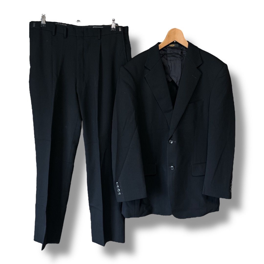Savile Row of London サヴィルロウ WESTRIDING社製 カシミヤ混 ウール生地 ブラックフォーマル セットアップスーツ 2つボタンシングル 背抜き サイドアジャスター付スラックス 100-BE6 ブラック メンズ 久喜倉庫店K563Y