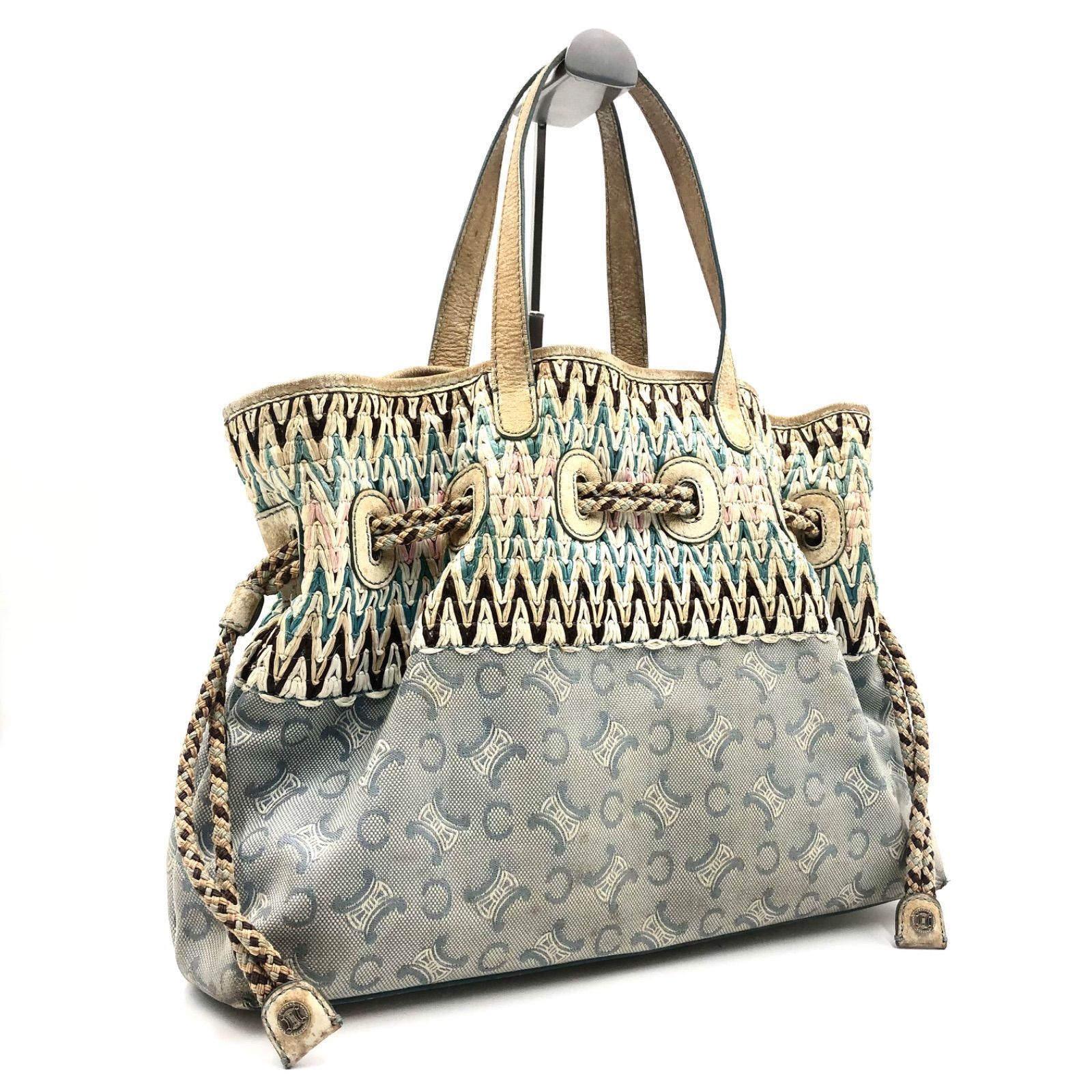 CELINE ハンドバッグCマカダムストローハンドバッグキャンバス