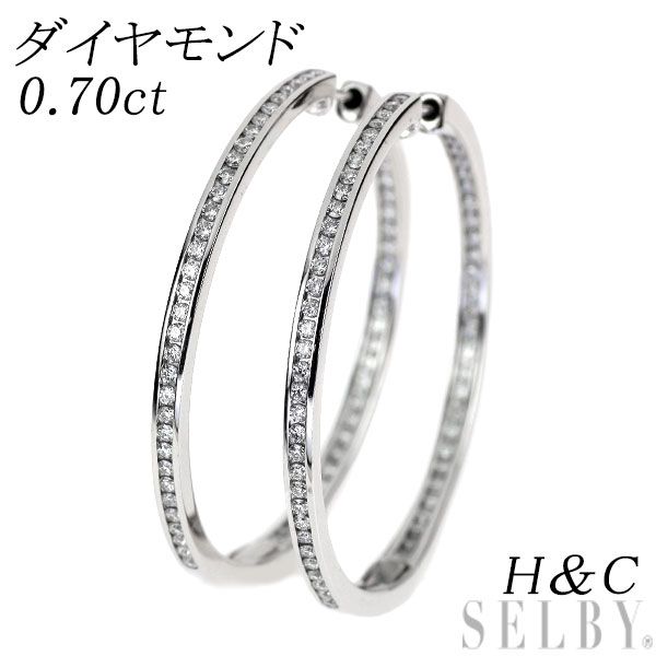 K18WG H＆C ダイヤモンド ピアス 0.70ct エスコレ フープ