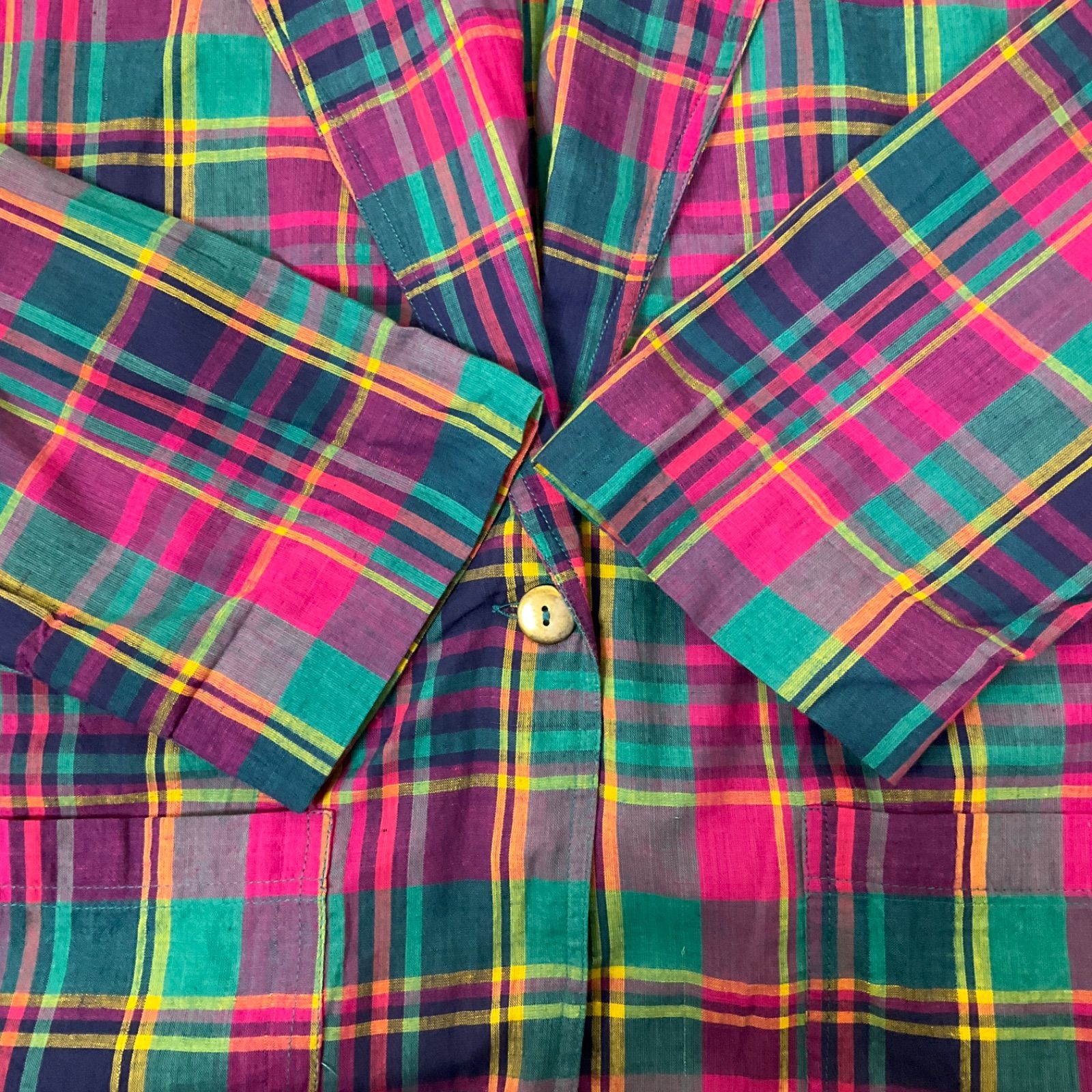 デッドストック チェック柄 コットン テーラードジャケット 古着