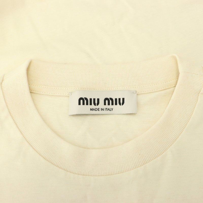 MIUMIU　アイボリー ロゴ Tシャツ 半袖 miu ミュウミュウ Tシャツ MIU レディース ラインストーン