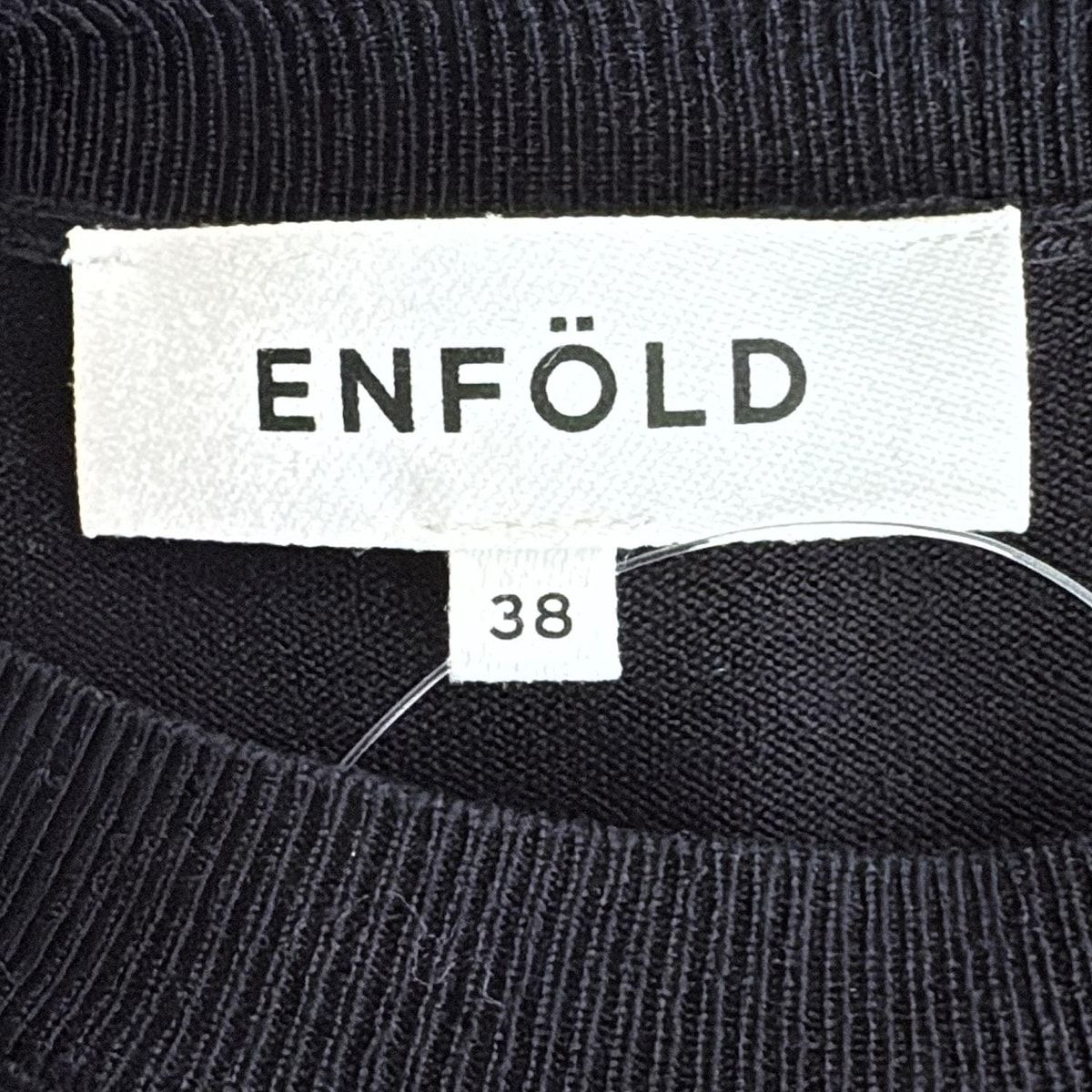 ENFOLD - ENFOLD(エンフォルド) 七分袖セーター サイズ38 M レディース - ダークネイビー×白 クルーネック/ボーダー ENFOLD - ENFOLD(エンフォルド) 七分袖セーター サイズ38 M