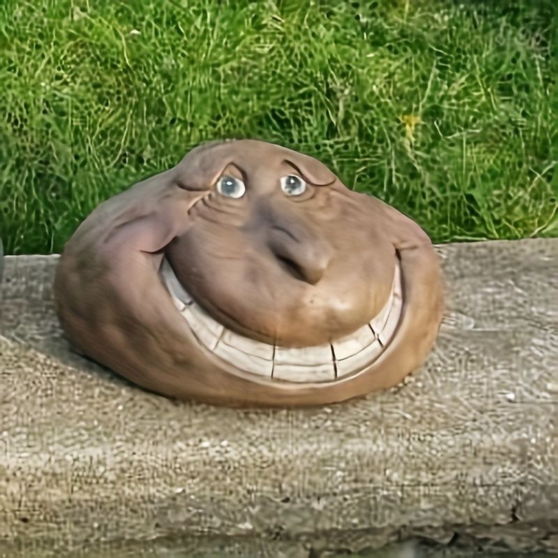 置物 オブジェ ガーデンオーナメント 顔のある石 ストーン ユニーク