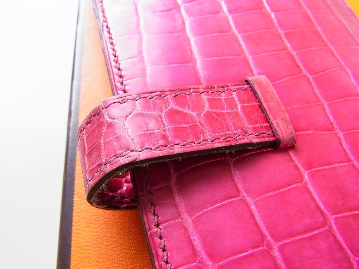 美品☆HERMES エルメス☆長財布 ベアン アリゲーター ピンク