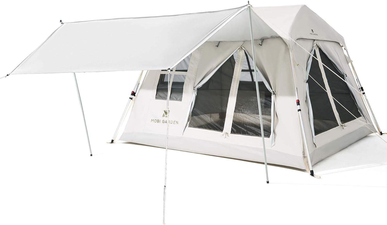 MOBI GARDEN ワンタッチ テント 2-4人用 拡張キャノピー キャンプ ロッジ型 UPF50 耐水圧2000mm 自立式 2重層 設営簡単 向け 屋敷型テント お花見 おしゃれ 公園 収納袋付き