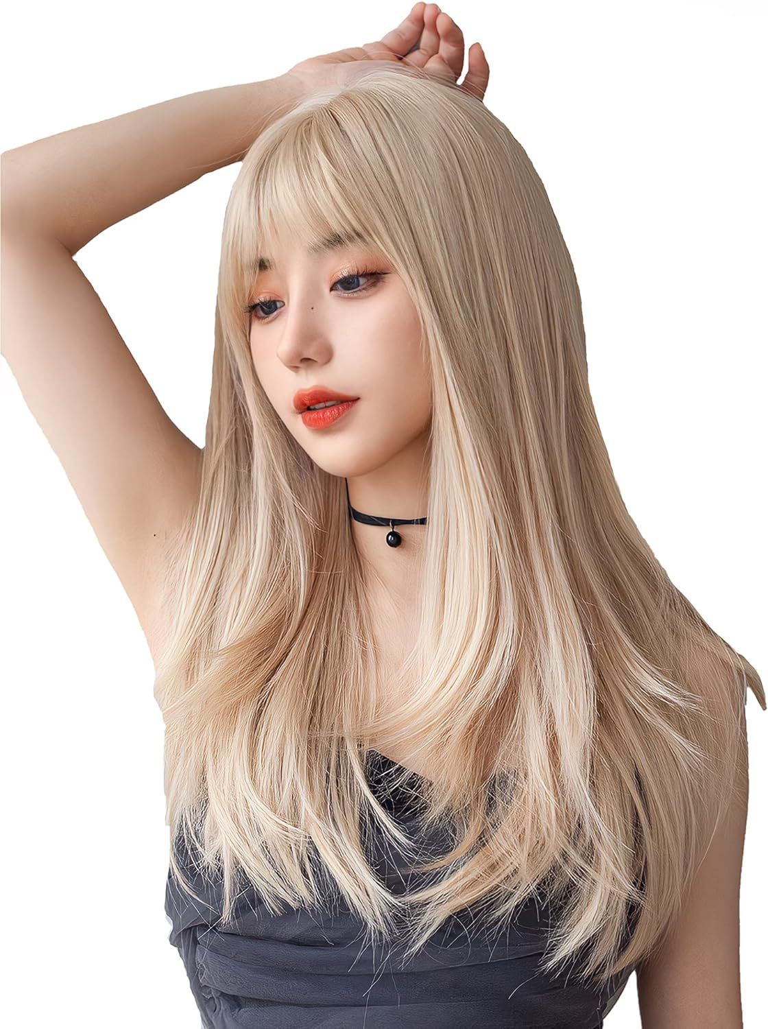 ウィッグ ロング wig ミディアム 自然 ストレートカツラ フルウィッグ セミロング レイヤー レディース かつら ネット付き (白金色)