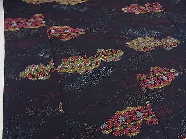 平和屋着物▽上質な紬 単衣 雲取り吉祥文 正絹 逸品 CAAW1378xi