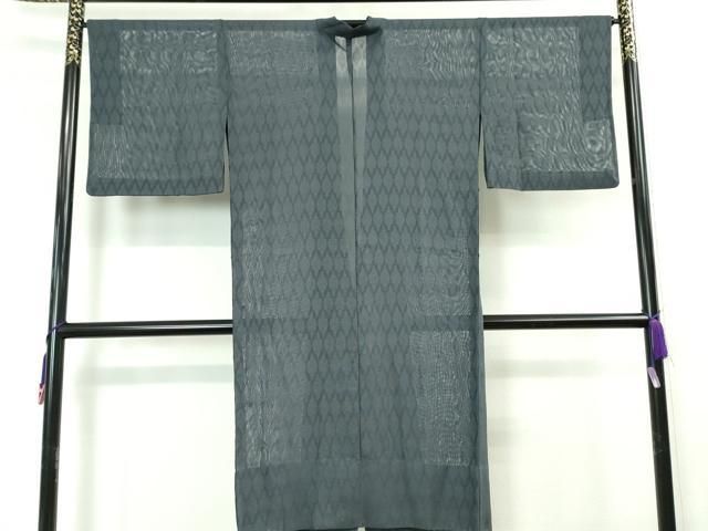 平和屋本店■極上　道中着　スリーシーズン　春夏秋　塵除け　ロング丈　菱紋紗　青褐色地　逸品　DZAA5921kh5 平和屋本店□極上 道中着 スリーシーズン 春夏秋 塵除け ロング丈 菱紋