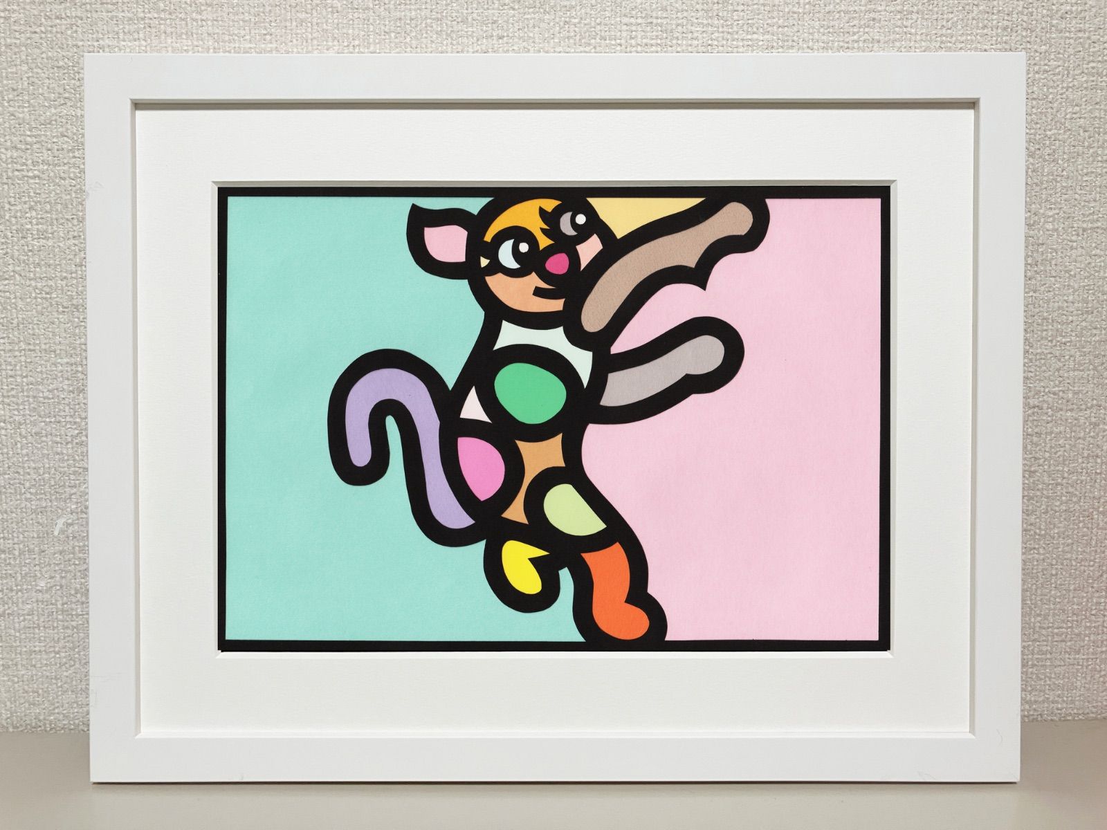 A4サイズ 171-1 Cat Alphabet - F” 2025 Original art work on paper cutting with collage by CHOP POP ◆ UVカットアクリルフレーム付き◆ Pop Art