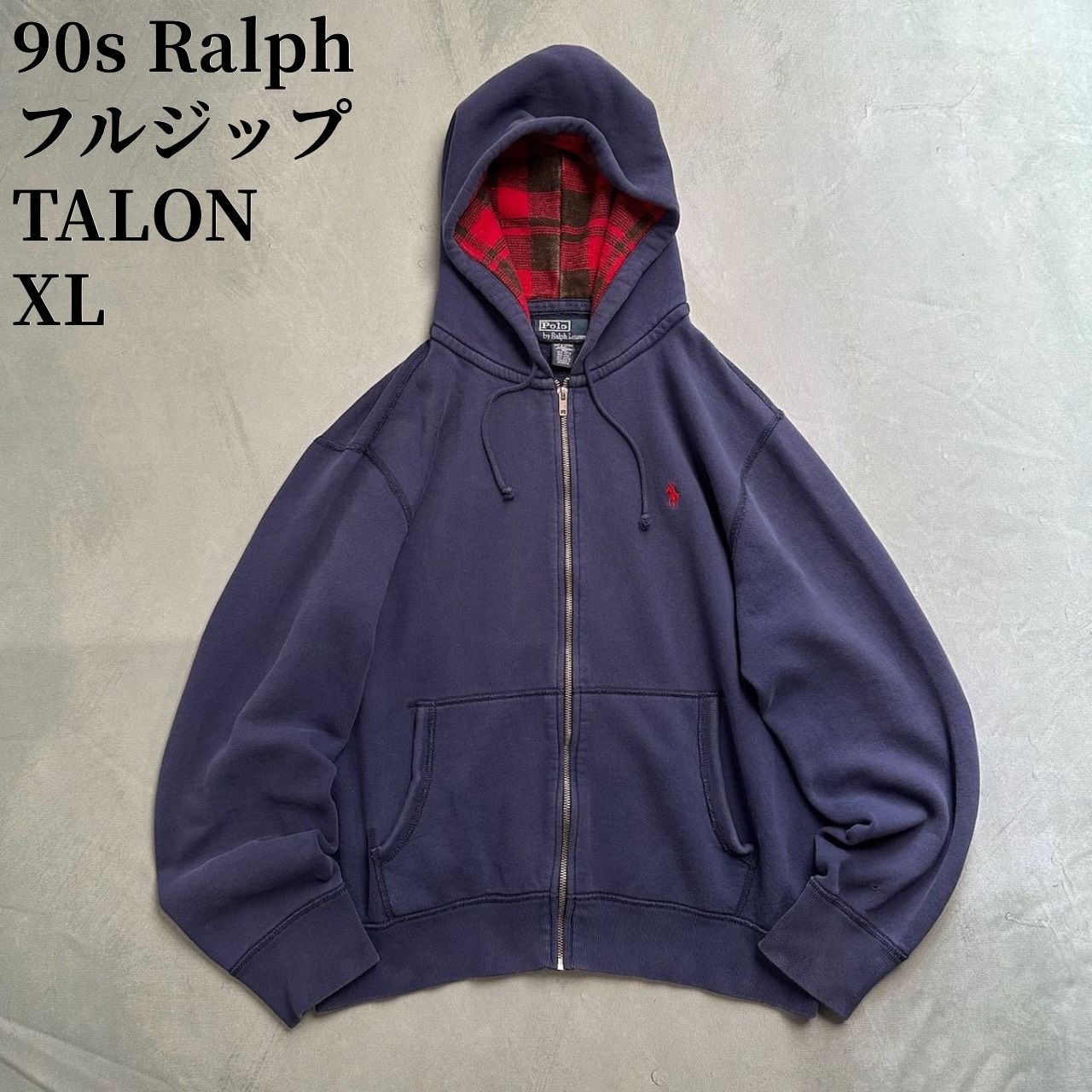 90s Ralph Lauren TALON ZIP フェード フーディー スウェット フルジップ ラルフローレン パーカー ネイビー XL 古着 -  メルカリ