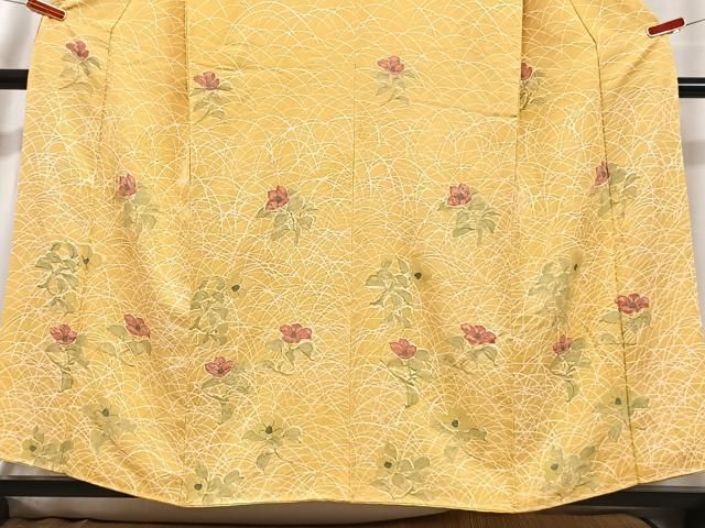 専用帯3041 ●高級 正絹 六通 袋帯 華文 花文 袋帯 美品 逸品 華文 草花 刺繍 金銀糸 黄緑色 六通 正絹 【中古】